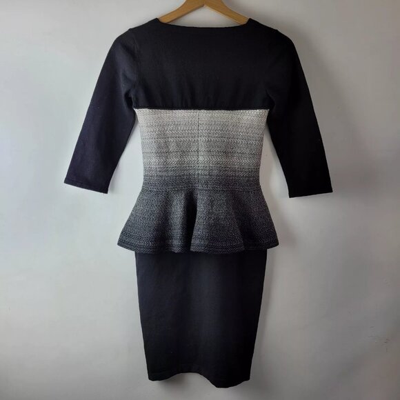 D.Exterior Women Size XS Black White Wool Knit Peplum Dress - Picture 2 of 13